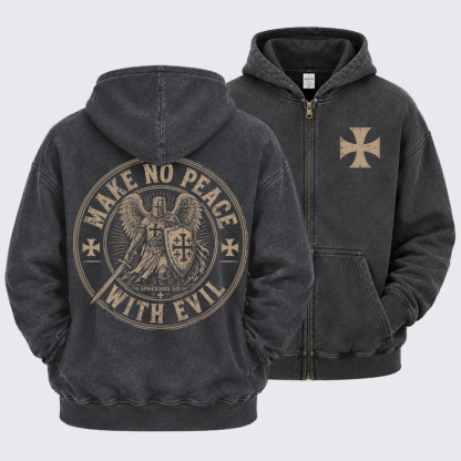 Washed Zip-Up Hoodie - Make No Peace With Evil