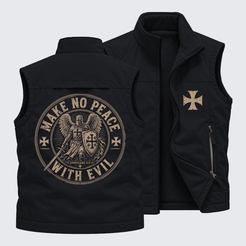 Make No Peace With Evil Reversible Outdoor Fleece-Lined Multi-Pocket Vest