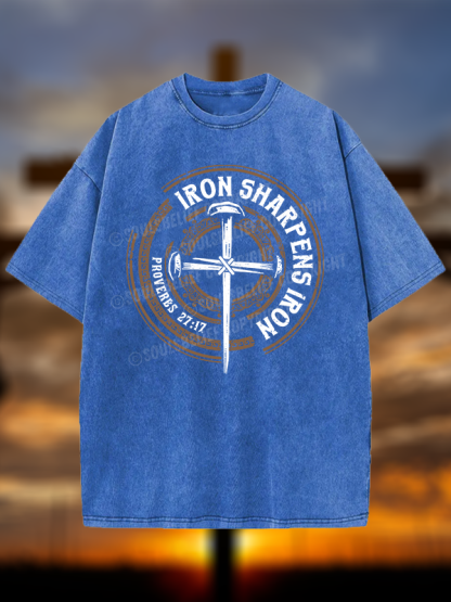 Iron Sharpens Iron - Proverbs 27:17 Christian Washed T-Shirt