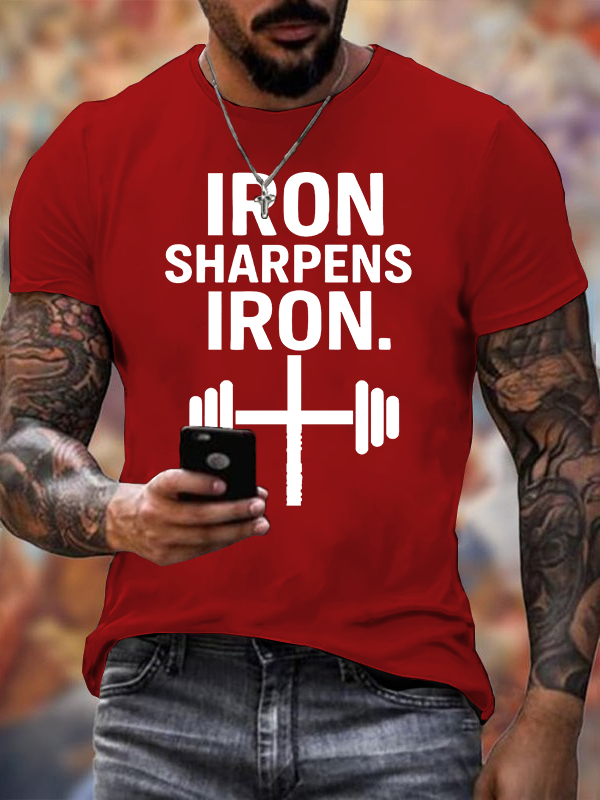Iron Sharpens Iron Cross Jesus God Christian Cotton T-Shirt