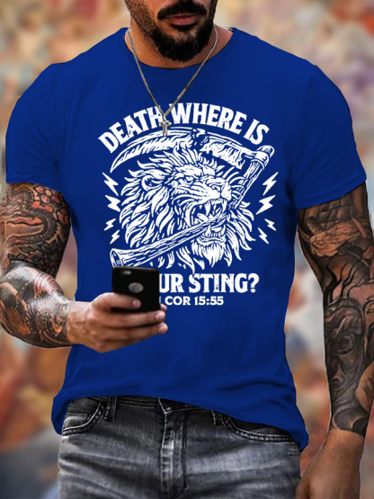 Death, Where is your Sting? - 1 COR 15:55 Jesus God Christian Cotton T-Shirt