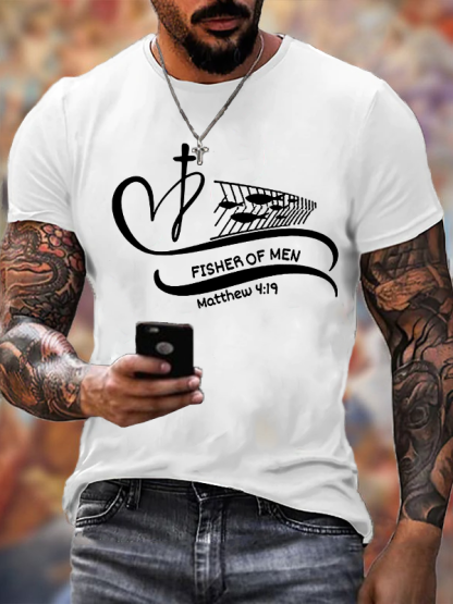 Man Of God, Fisher Of Men Matthew 4:19 Cross Faith Jesus God Christian Cotton T-Shirt