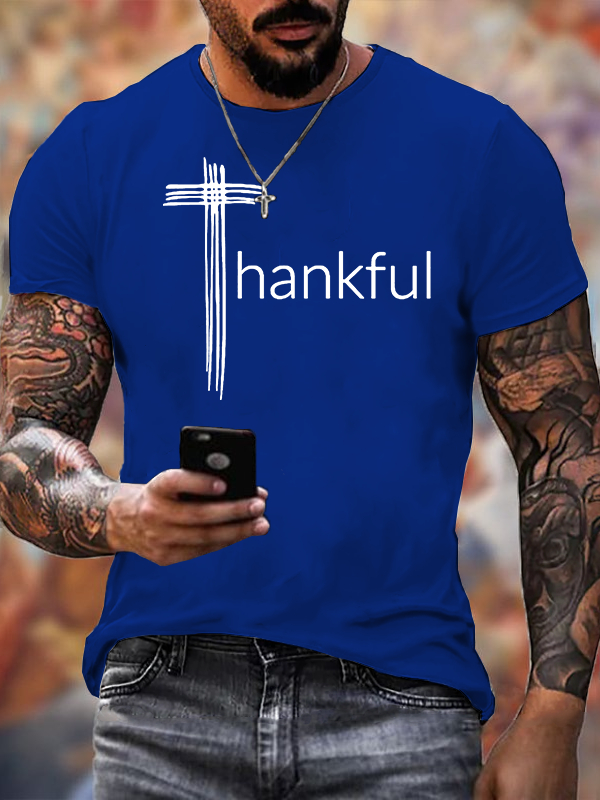 Thankful Cross Jesus God Christian Cotton T-Shirt