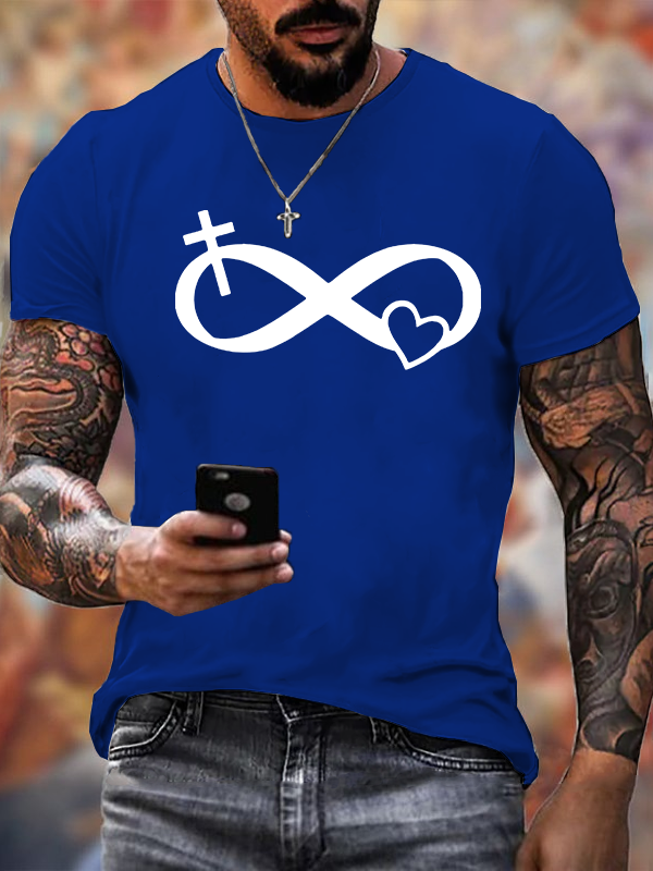 Infinity Cross Heart Print Cross Jesus God Christian Cotton T-Shirt