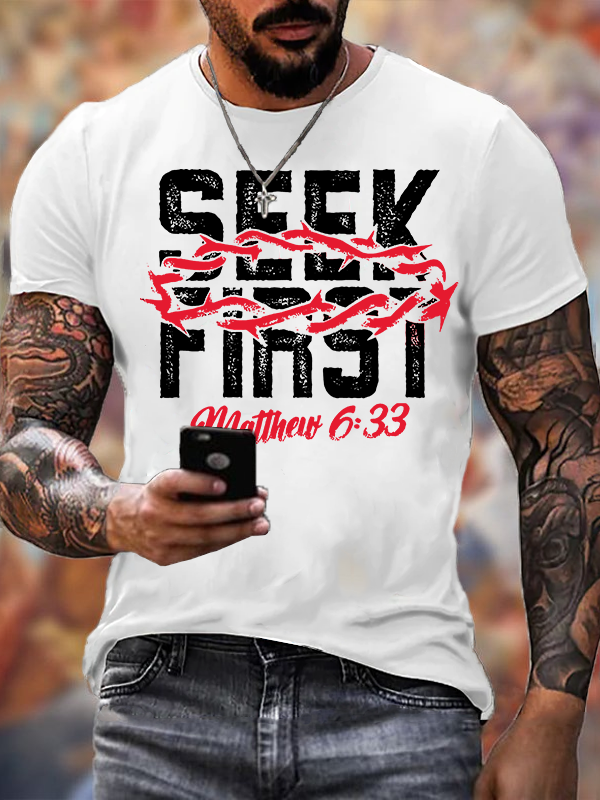 Seek First  Jesus God Christian Cotton T-Shirt