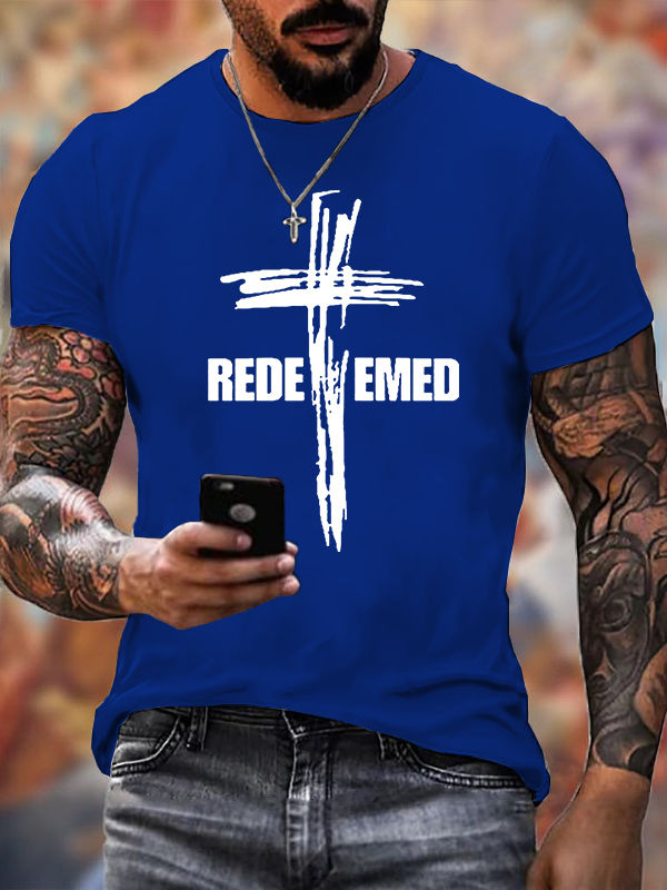 Redeemed Cross Jesus God Christian Cotton T-Shirt