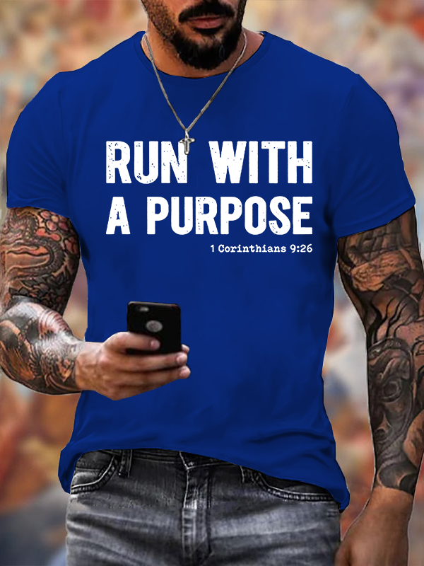 Run with A Purpose Jesus God Christian Cotton T-Shirt