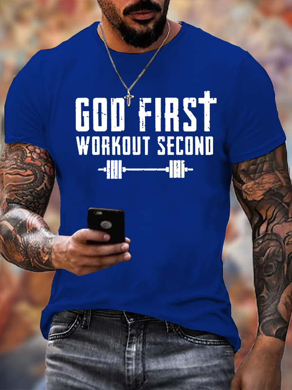 God First Workout Second Jesus God Christian Cotton T-Shirt