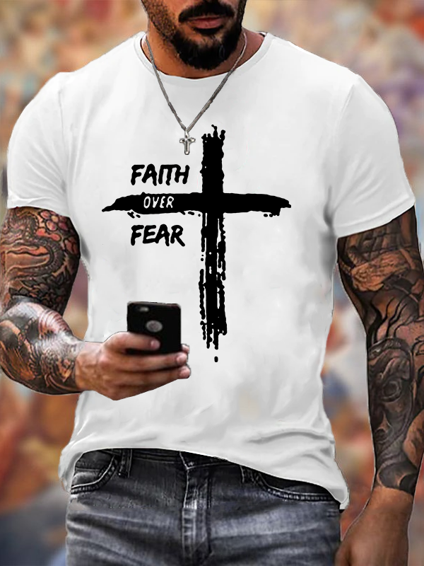 Faith Over Fear Cross Christian Cotton T-Shirt