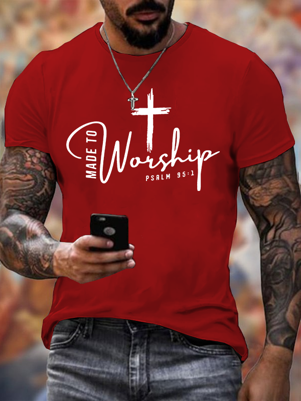 Made To Worship Psalm 95:1 Jesus God Christian Cotton T-Shirt