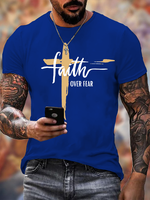 Faith Over Fear Cross Christian Cotton T-Shirt
