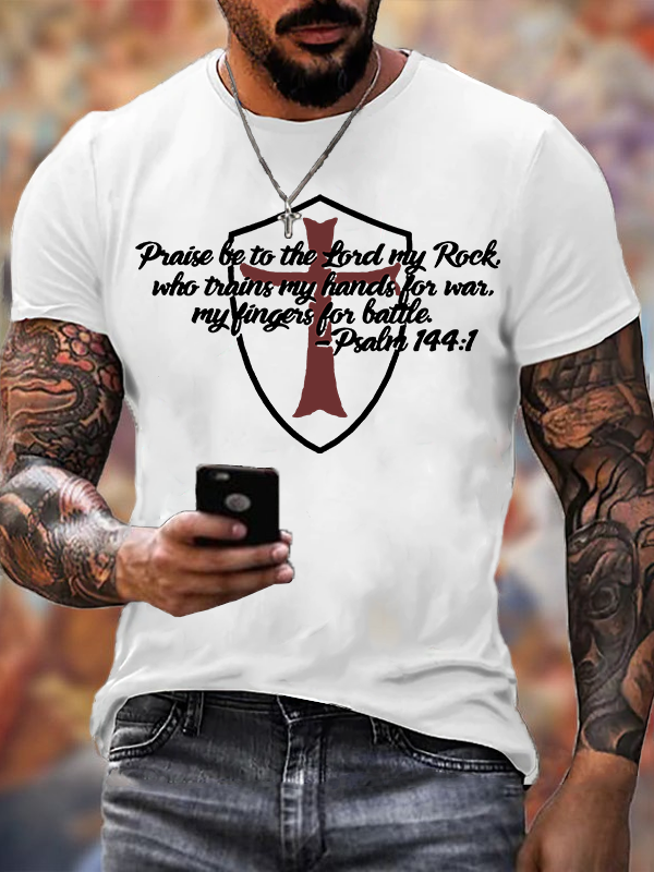 Praise Be To The Lord My Rock Jesus God Christian Cotton T-Shirt