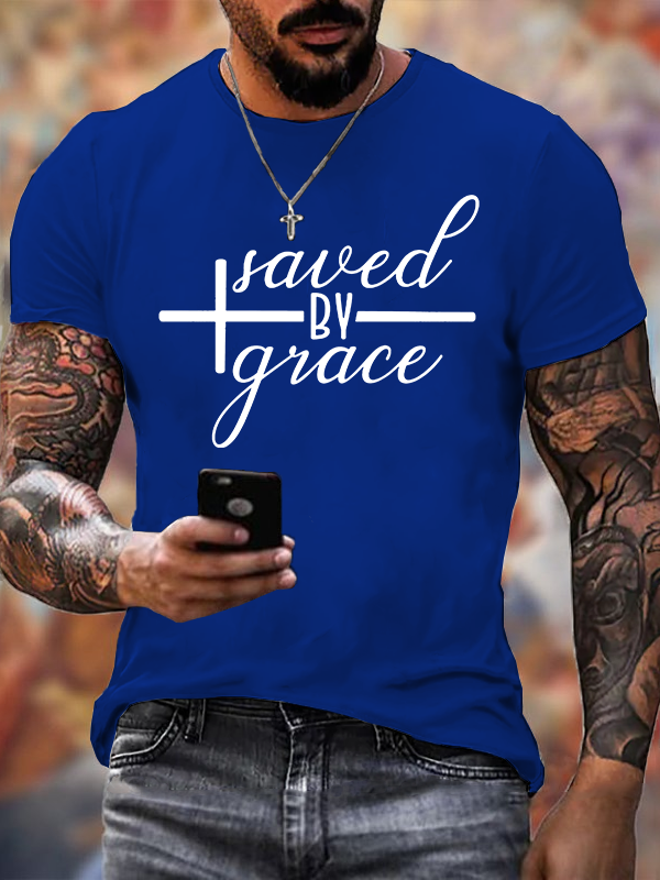 Saved by Grace  Jesus God Christian Cotton T-Shirt