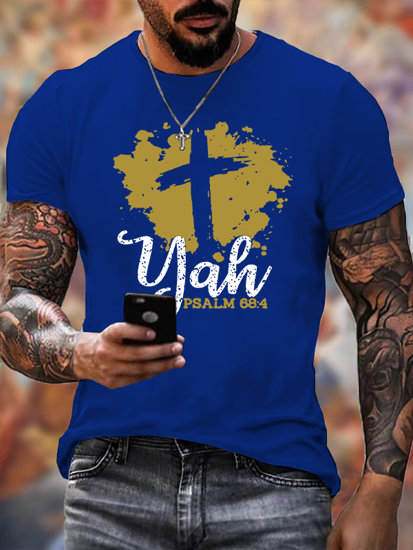 Yah Psalm 68 : 4 Cross Jesus God Christian Cotton T-Shirt