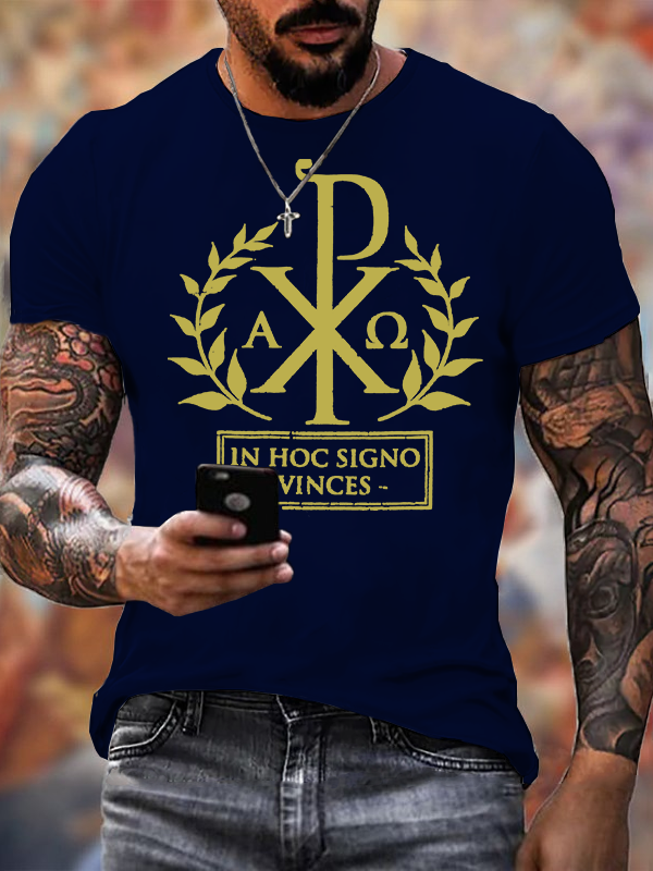 In This Sign Thou Shalt Conquer Jesus God Christian Cotton T-Shirt