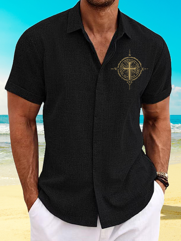 Cross Compass Jesus God Christian Short Sleeve Shirt