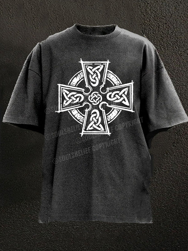 Celtic Cross Christian Washed T-Shirt
