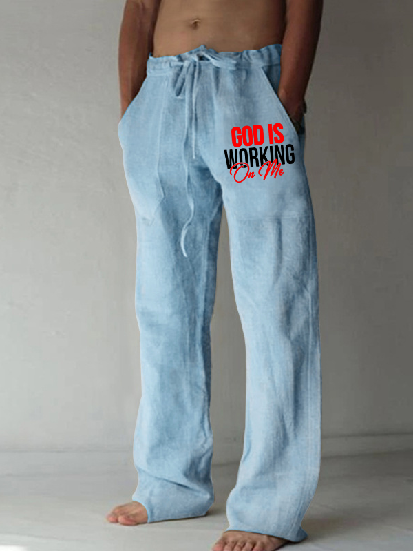 God Is Working On Me  Christian Beach Pants