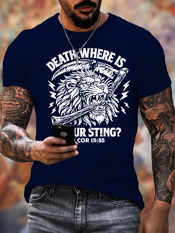 Death, Where is your Sting? - 1 COR 15:55 Jesus God Christian Cotton T-Shirt