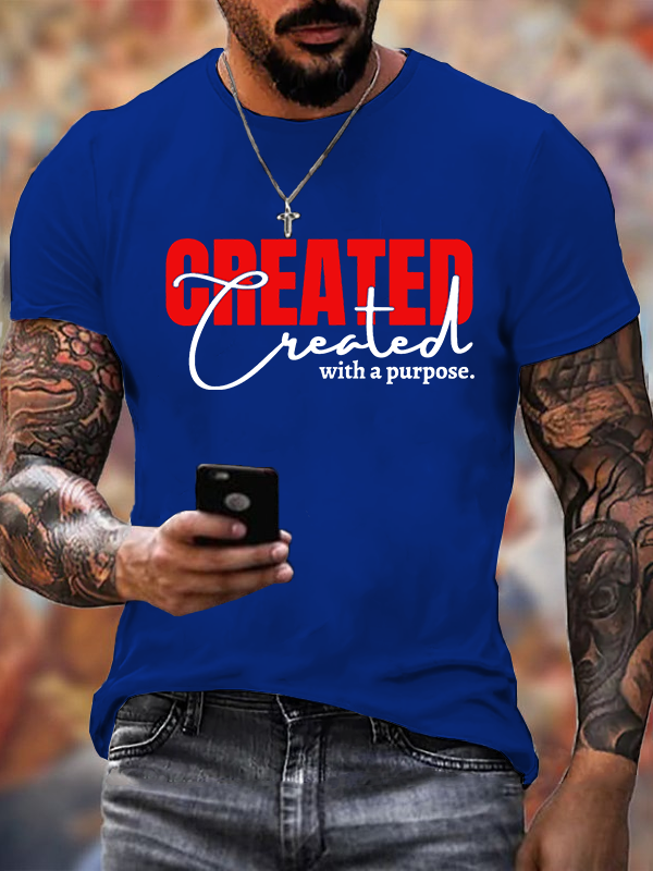 [Created With A Purpose Jesus God Christian Cotton T-Shirt