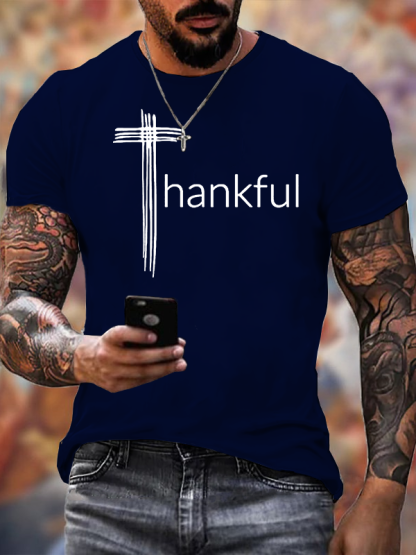 Thankful Cross Jesus God Christian Cotton T-Shirt