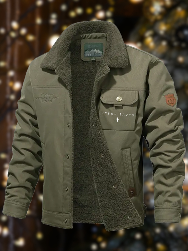 Men's Jesus Saves Casual Fleece-Lined Jacket