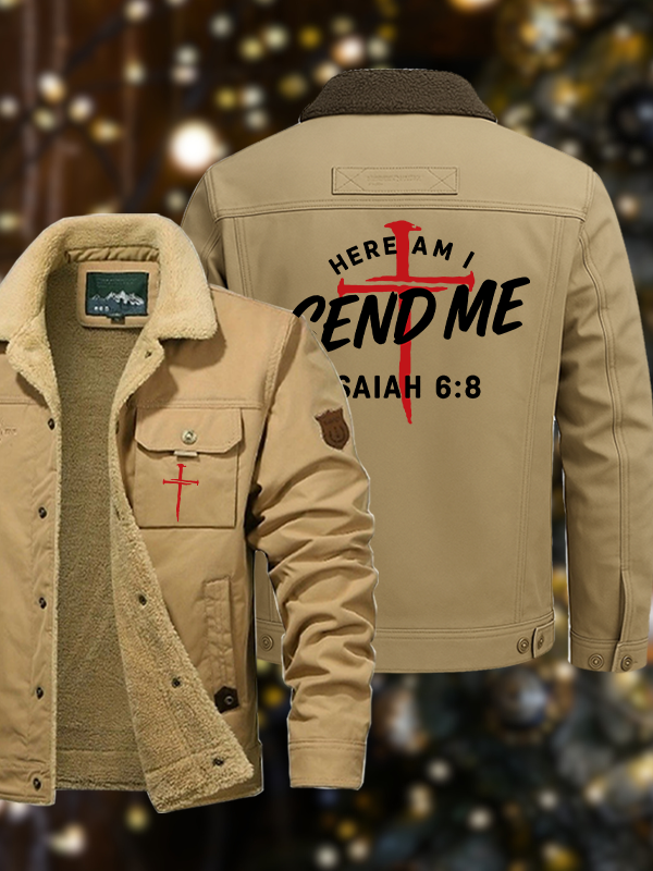 Men's Here Am I Send Me Casual Fleece-Lined Jacket