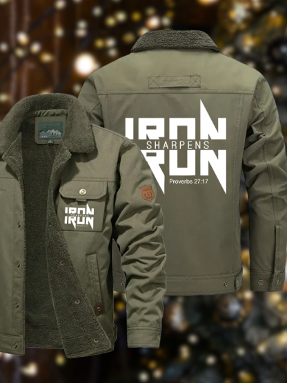 Men's IRON SHARPENS IRON Proverbs 27:17 Casual Fleece-Lined Jacket