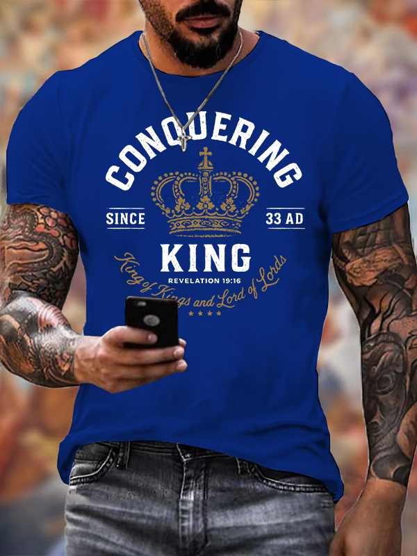 Conquering King Jesus God Christian Cotton T-Shirt