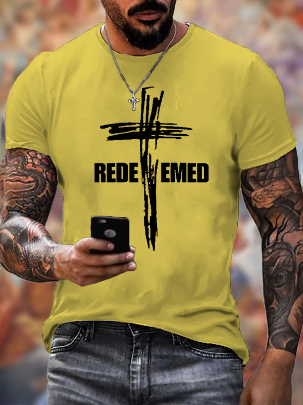 Redeemed Cross Jesus God Christian Cotton T-Shirt
