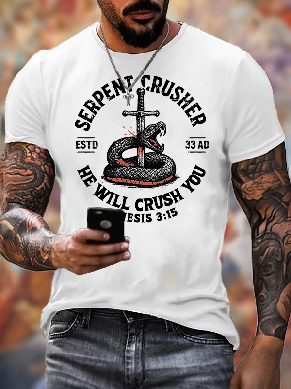 Serpent Crusher Jesus God Christian Cotton T-Shirt