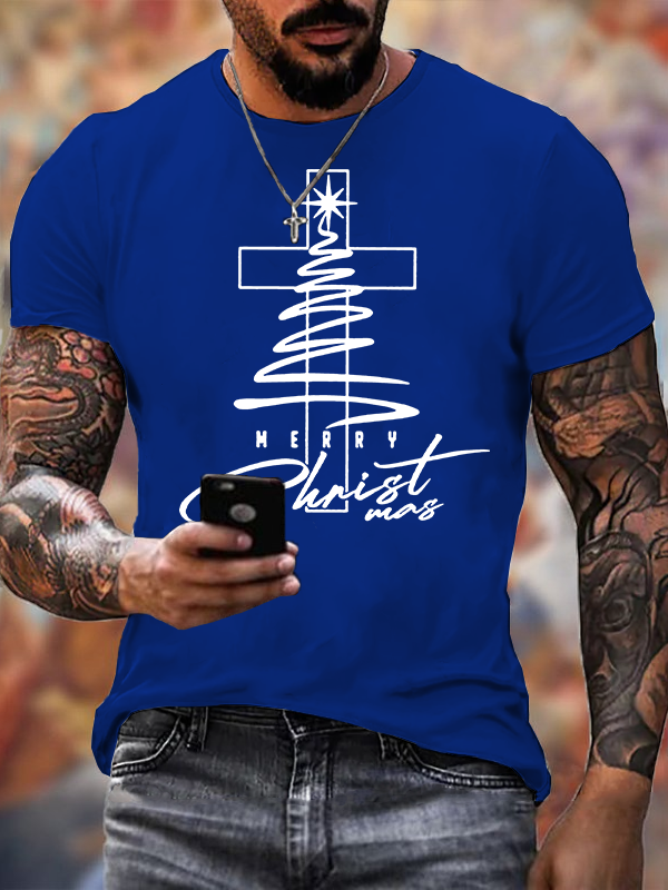 Christmas Cross Jesus God Christian Cotton T-Shirt