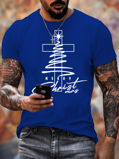 Christmas Cross Jesus God Christian Cotton T-Shirt