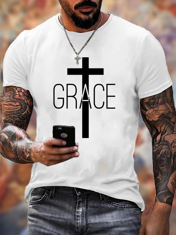 Grace Cross  Jesus God Christian Cotton T-Shirt