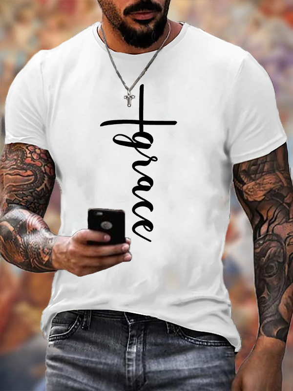 Grace Cross Jesus God Christian Cotton T-Shirt