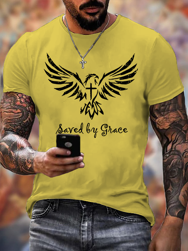 Saved By Grace Jesus God Christian Cotton T-Shirt