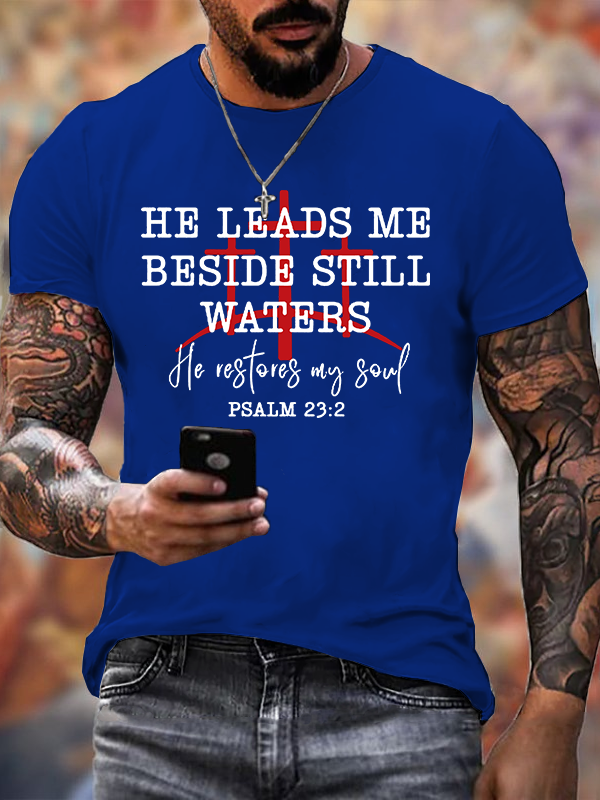 He Restores My Soul  Jesus God Christian Cotton T-Shirt