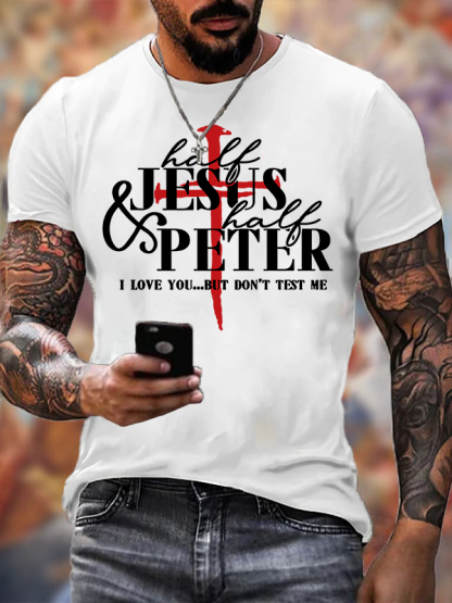 Half Jesus Half Peter Jesus God Christian Cotton T-Shirt