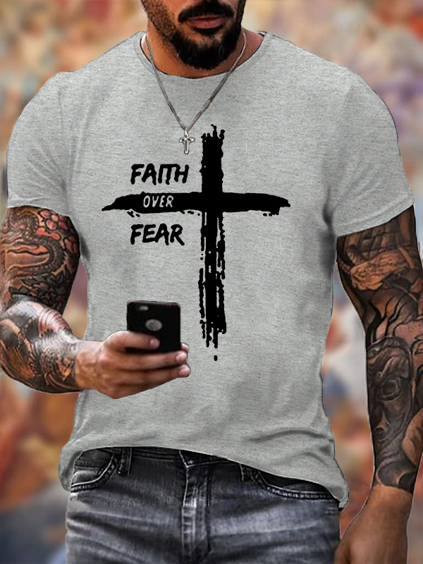 Faith Over Fear Cross Christian Cotton T-Shirt