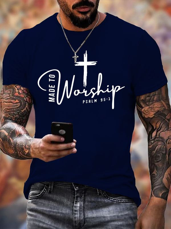 Made To Worship Psalm 95:1 Jesus God Christian Cotton T-Shirt