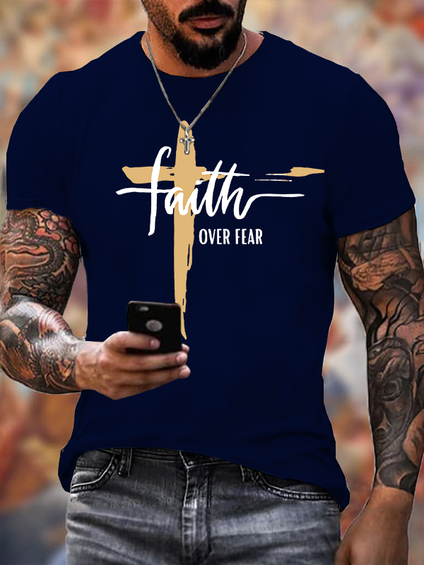 Faith Over Fear Cross Christian Cotton T-Shirt