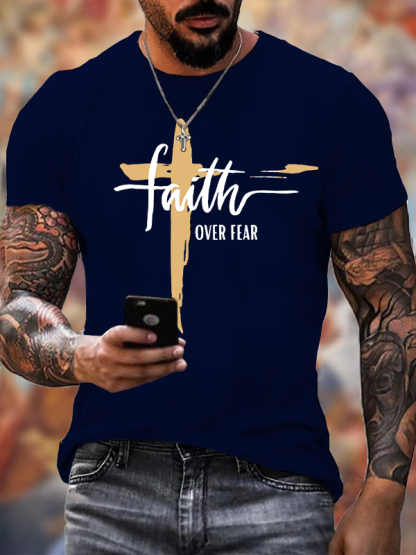 Faith Over Fear Cross Christian Cotton T-Shirt