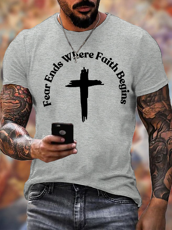 Fear Ends Where Faith Begins Jesus God Christian Cotton T-Shirt