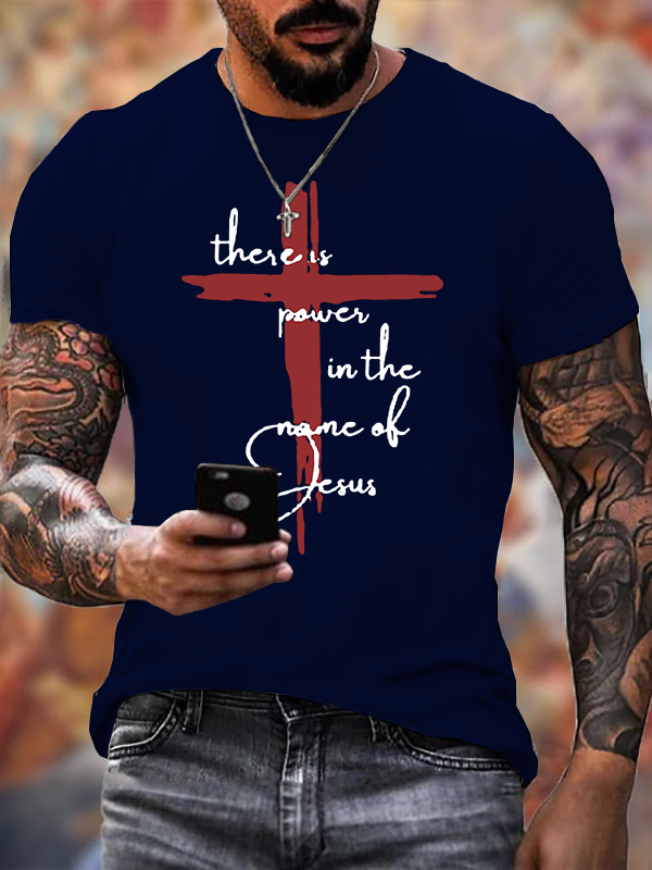 There Is Power In The Name Of Jesus Faith Cross Christian Cotton T-Shirt