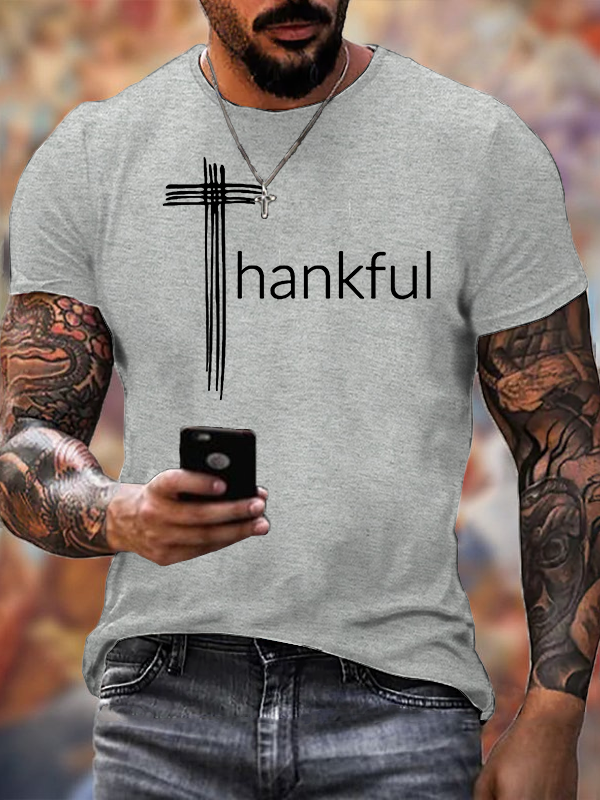 Thankful Cross Jesus God Christian Cotton T-Shirt