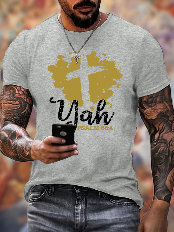 Yah Psalm 68 : 4 Cross Jesus God Christian Cotton T-Shirt