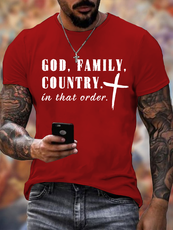 God Family Country Jesus God Christian Cotton T-Shirt