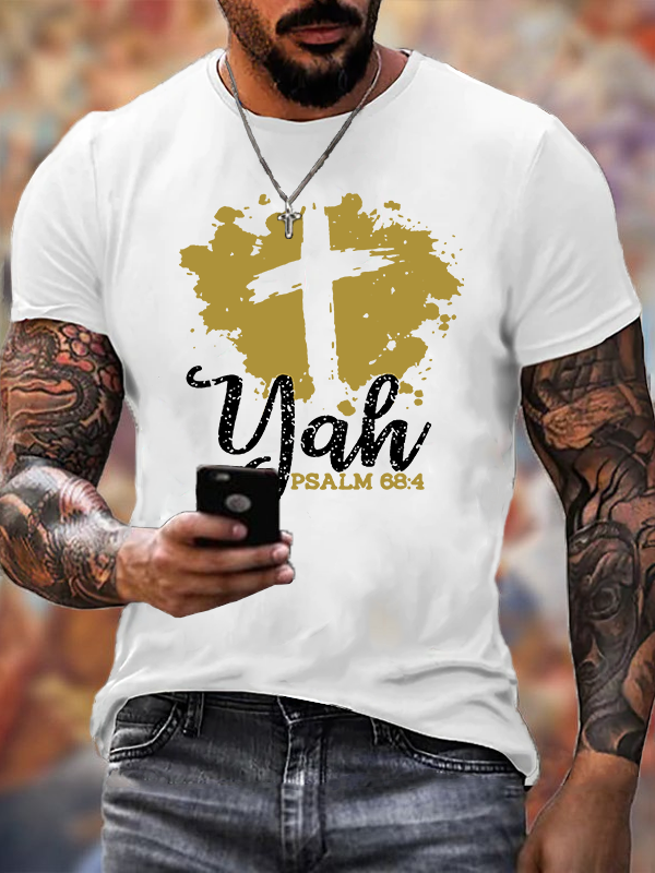Yah Psalm 68 : 4 Cross Jesus God Christian Cotton T-Shirt