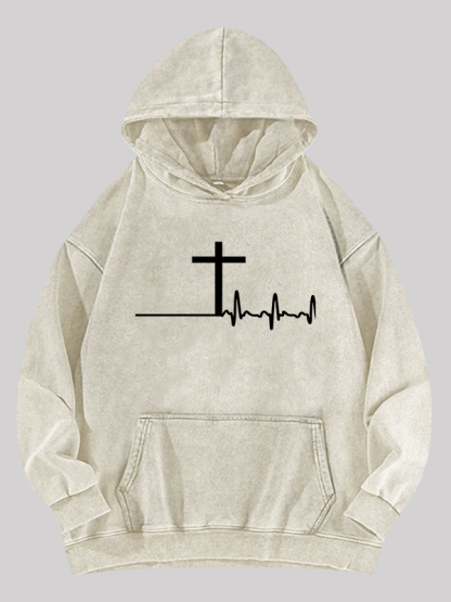 ECG Cross Washed Hoodie