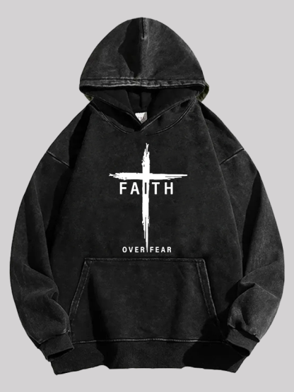 Faith Over Fear Cross Washed Hoodie